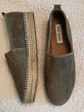 Steve Madden Olive Espadrille Slip-On Suede 8.5 Platform Peppa